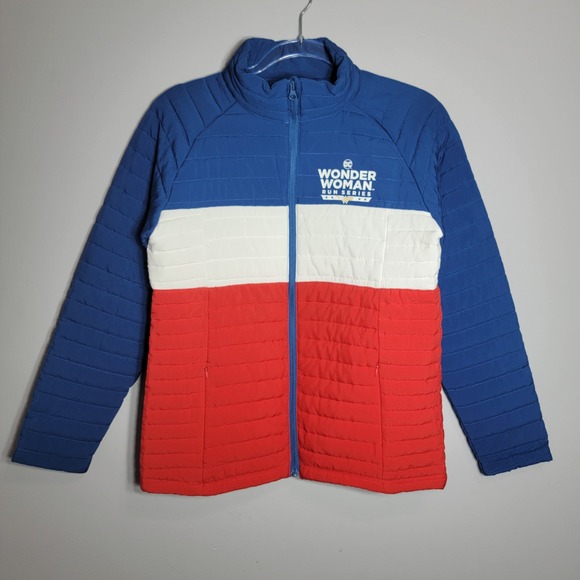 Ventures Endurance Wonder Woman Run Series Puffer Jacket Womens Medium Blue Red - Picture 6 of 7